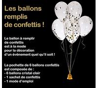 6 ballons confettis blanc-noir-or
