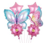 6 Ballons de Papillon, Décoration Anniversaire Fleurs Étoile en Aluminium, Coloré pour Mariage et Fête Thème Papillon