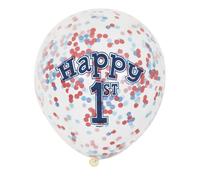 6 Ballons en latex avec confettis 1er anniversaire Petit Marin 30 cm