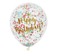 Generique - 6 Ballons en Latex Happy Birthday confettis Multicolores 30 cm