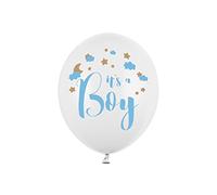 6 ballons en latex "IT'S A BOY" Baby Shower blanc (30 cm)