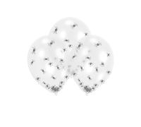 6 Ballons en latex transparents confettis araignes 27,5 cm