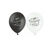 6 Ballons Happy Birthday noir et blanc 30 cm