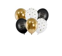 6 Ballons Happy New Year noir et or 30 cm