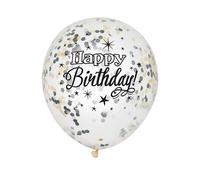 6 Ballons Latex Confettis Happy Birthday Argent Et Or Taille Unique Multicolore