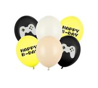6 BALLONS LATEX GAMER JEUX VIDÉO 30CM MULTICOLORE