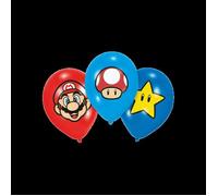 6 Ballons Latex Super Mario™ Rouge / Bleu /ciel - Multicolore Bleu