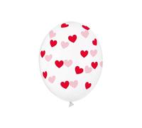 6 Ballons transparents coeurs rouges