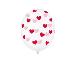 6 Ballons transparents coeurs rouges