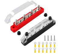 6 Barre de Bornier Bloc de Distribution 12v-48v, Rouge Noir 2 Pièces 150 Amp Bloc de Distribution, Barres de Distribution avec Boulons de Raccordement M6, BusBar pour Voiture, Camping-Cars, Navires