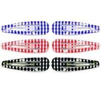 6 barrettes cheveux clic clac métal carreaux