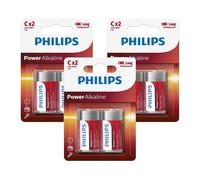 6 Batteries Alcalines Philips Power C 1.5V Blister LR14 Bébé 2Bl Exp 2030 Neuf