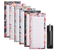 6 Bloc Notes Magnétique, Motifs Floraux Blocs Mémo Magnétique avec Pot Stylo et Boîte à Cocher, Amovibles Cahier Aimanté pour Listes de Tâches, Listes Épicerie, Prise de Notes, 50 Feuilles/Pièce