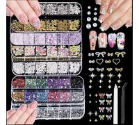 6 Boîte Bijoux Ongles Nail Art,Breloques Pour Nail Art Étoile 3d,Perle Nail Art Décorations,D'accessoires De Nail Art Papillon,Breloques Pour Ongles En Métal,Accessoires Pour Ongles,Ongles Strass