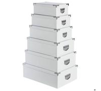 Paris Prix – Lot de 6 boîtes de rangement 5Five – Blanc, coins métal – 32 x 21,5 x 11,8 cm