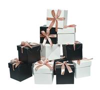 6 boîtes cadeaux blanches et 6 noires avec couvercles et rubans, petites boîtes cadeaux pour cadeaux, arrangements, mariage, anniversaire, fête, fête des mères, fête des pères (noir et blanc, 15,2 x