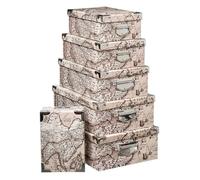 Five Gloves – Lot de 6 boîtes de rangement Indonésie – coins métal, poignées – 48 cm Naturel