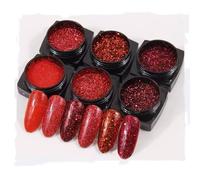 6 boites de poudre de paillettes rouges pour ongles Nail Art Glitter Mirror Effect Chrome Pigment UV Gel Polish Shimmer Dip Dust Nail Art Decoration Nail Kit Chrome Powder for Nails