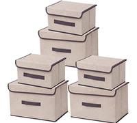 6 Boîtes de Rangement pliables en tissu avec couvercle,Boîte de rangement en tissu avec couvercle,organiseur de garde-robe pour vêtements,organisation de l'espace,jouet beige(26cm/3pack+36cm/3pack)
