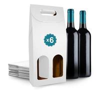 6 Boîtes en Carton Blanc Vides pour 2 Bouteilles de Vin 18x9x40 cm | Emballage pour Bouteille de Vin pour Cadeaux de Noël, Pâques, Anniversaire, pour les Caves à Vin