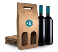 6 Boîtes en Carton Marron Vides pour 2 Bouteilles de Vin 18x9x40 cm | Emballage pour Bouteille de Vin pour Cadeaux de Noël, Pâques, Anniversaire, pour les Caves à Vin