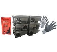 6 boîtes noires pour appâts venimeux stations de sécurité HACCP. distributeurs pour rats et grandes souris. Hommage gants + 300 g de leurre super 25 blocs