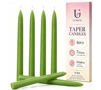 6 Bougies Bâtons 10 pouces, Durée de combustion 7-8h, Bougies de Table Coniques en Paraffine Premium, Vertes pour Bougeoirs et Décoration