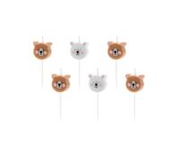 6 Bougies d'anniversaire petits ours bruns et blancs 3 cm