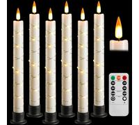 6 Bougies LED Bâton Ivoire à Guirlande Lumineuse Entrelacée, Flamme Scintillante Réaliste, Télécommande & 6 Socles Offerts, Résistantes à la Chaleur, Réutilisables pour Déco Intérieur et Extérieur