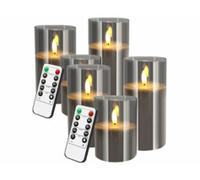 6 bougies LED en cire en 3 tailles avec photophore fumé Britesta