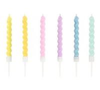 PartyDeco Bougies torsadées en cire 8,5 cm - 6 bougies - couleurs pastels