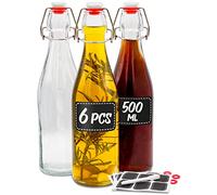 6 Bouteille en Verre 500ml avec Bouchon Mécanique - Bouteille en Verre avec Bouchon - 12 Étiquettes et Stylo - Bouteille Vide Verre pour Infusion D'Huile D'Olive, Jus, Vinaigre, Bière ou Eau Gazeuse