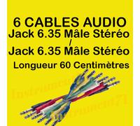 6 CâbleS Jack 6.35 Mâle STEREO vers 6 Cable Jack Long 60 cm CHACUN en 6 Couleur
