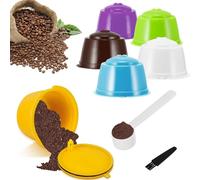 6 Capsules De Café Réutilisables, Colorés Capsules Rechargeables à Café Capsule Filtre De Café Réutilisables Avec 1 Cuillère à Café Et 1 Brosse