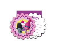 6 Cartes D'invitation + Enveloppes Trolls Taille Unique Violet