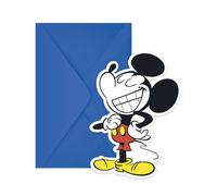 6 Cartes d'invitation et enveloppes Mickey rétro - Bleu