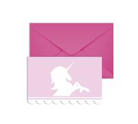 6 Cartons d'invitation avec enveloppes Licorne pastel 14 x 9 cm - Rose