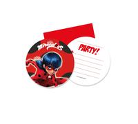 6 Cartons D'invitation Avec Enveloppes Miraculous Ladybug Rouge