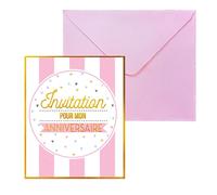 6 CARTONS INVITATION ANNIVERSAIRE SUGAR PARTY ROSE
