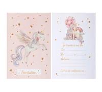 6 CARTONS INVITATION LICORNE MAGIQUE 10X15CM ROSE
