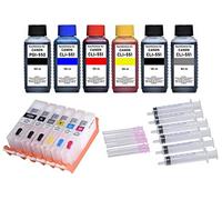 6 Cartouches d'encre Rechargeables Compatible avec Canon PGI-550 + CLI-551 Noir, Cyan, Magenta, Jaune, Gris + 6 x 100 ML d'encre de Recharge