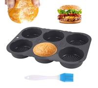 6 Cavités Moule à Pain Hamburger, Rond 10cm Moule Hamburger Silicone Antiadhésif avec Brosse, Plaque Buns Burgers Résistant à La Chaleur Pliable Moule Silicone Burger Pour Muffins, Gâteau, Tartes