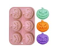 6-Cavity Halloween Pumpkin Silicone Mold, Flexible Non-Stick Baking Pan, Re