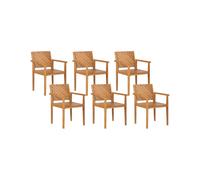 6 Chaises Repas Jardin Traditionnelles avec Accoudoirs en Bois d'Acacia Bar