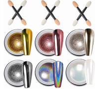 6 Chrome Nail Powders, Glitter Nail Art With Mirror Effect, Laser Nail Powder, Pearl Effect Powder For Glazed Donut Nails