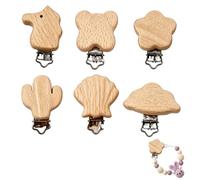6 clips en bois naturels avec fermeture métal pour loisirs créatifs | Pinces décoratives pour textile sacs et travaux manuels motifs animaux nuages et cactus idéales pour créateurs DIY