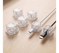 6 Clips pour Câbles à Ressort Forte Adhérence Blanc Transparent 2,5-7 mm | Organisateur de câble en ABS à ouverture par ressort pour des câbles USB-C, USB, HDMI et d’écouteurs rangés et accessibles.