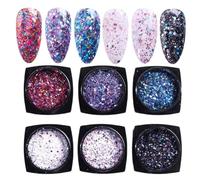 6 Clous De Couleur Poudre Étincelants Pigment Pigment Poussière Pour Acrylique POSOTION