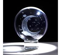 6 cm, boule de cristal 3D, lune étoiles, univers, figurine avec support en cristal, verre gravé, lune et nuage, presse-papiers, cadeaux pour femmes, maison, objets de collection, ornements