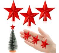 6 cm Etoile Sapin de Noel, 3 Pièces Petit Cimier de Sapin de Noël, Mini Christmas Tree Topper, Petite Étoile de Noel pour Décoration de Sapin de Noël (6cm-Brillant: Rouge)